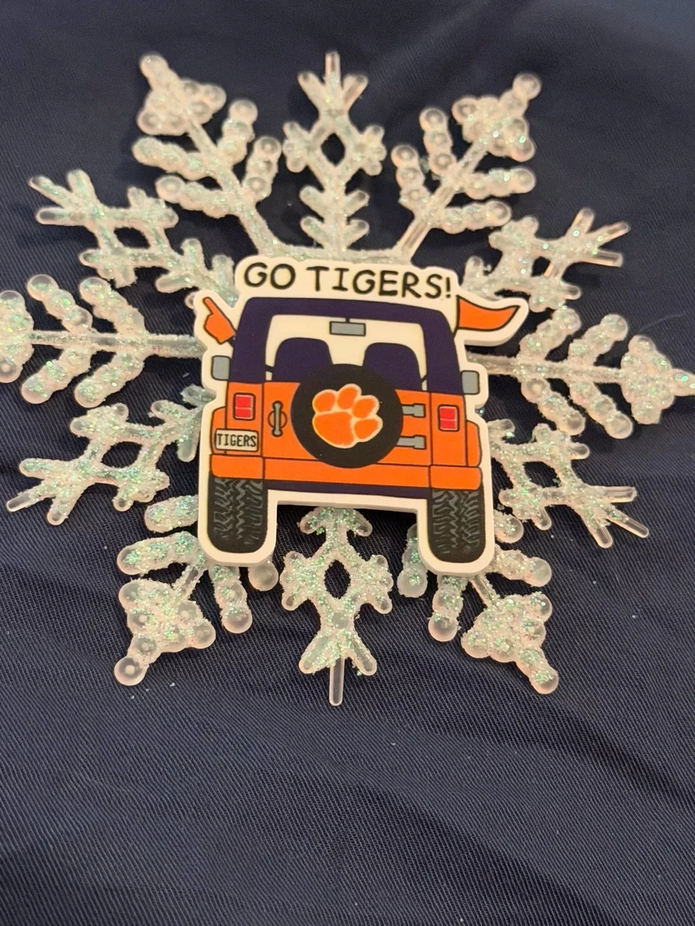 Go Tigers! Orange Jeep Snowflake Ornament - Home Party Decor